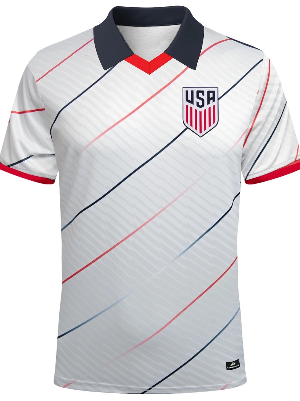 Men's USA Diagonal Stripe Jersey Polo - White with Navy & Red Soccer World Cup